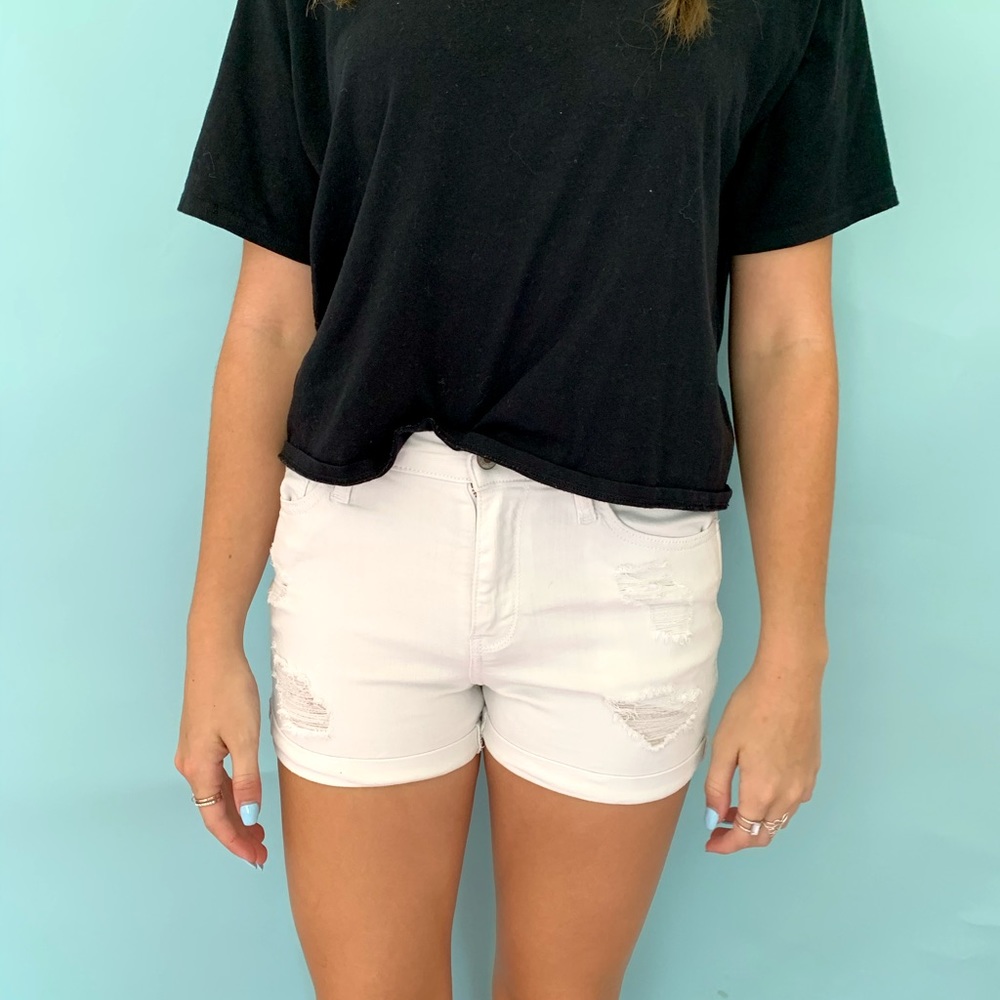 Hollister White Distressed Shorts - size 1